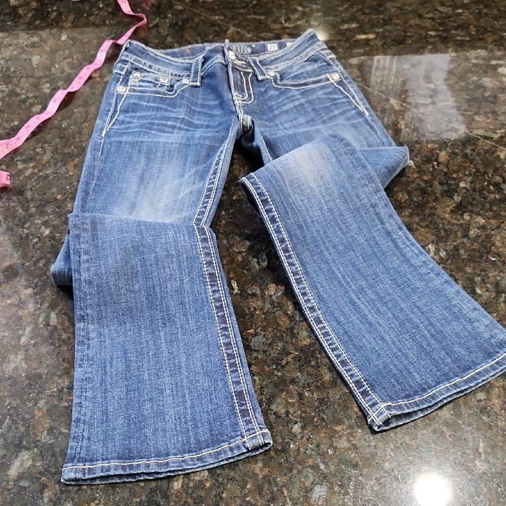 Miss Me Blue Skinny Jeans with Distressed Vintage Look - Picture 2 of 6